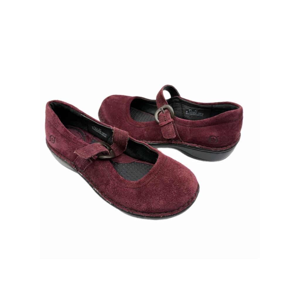 Born Maroon Wine Suede Mary Jane Adjustable Strap Cushioned Comfort Flat Loafers